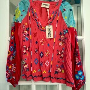 Savanna Jane Women's Red Embroidered Blouse